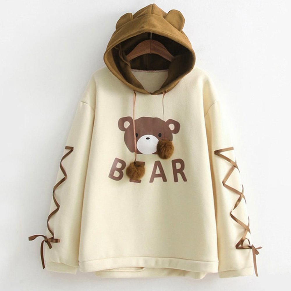 Women kawaii A Bear Cap Hoodies Sweatshirt Harajuku Top